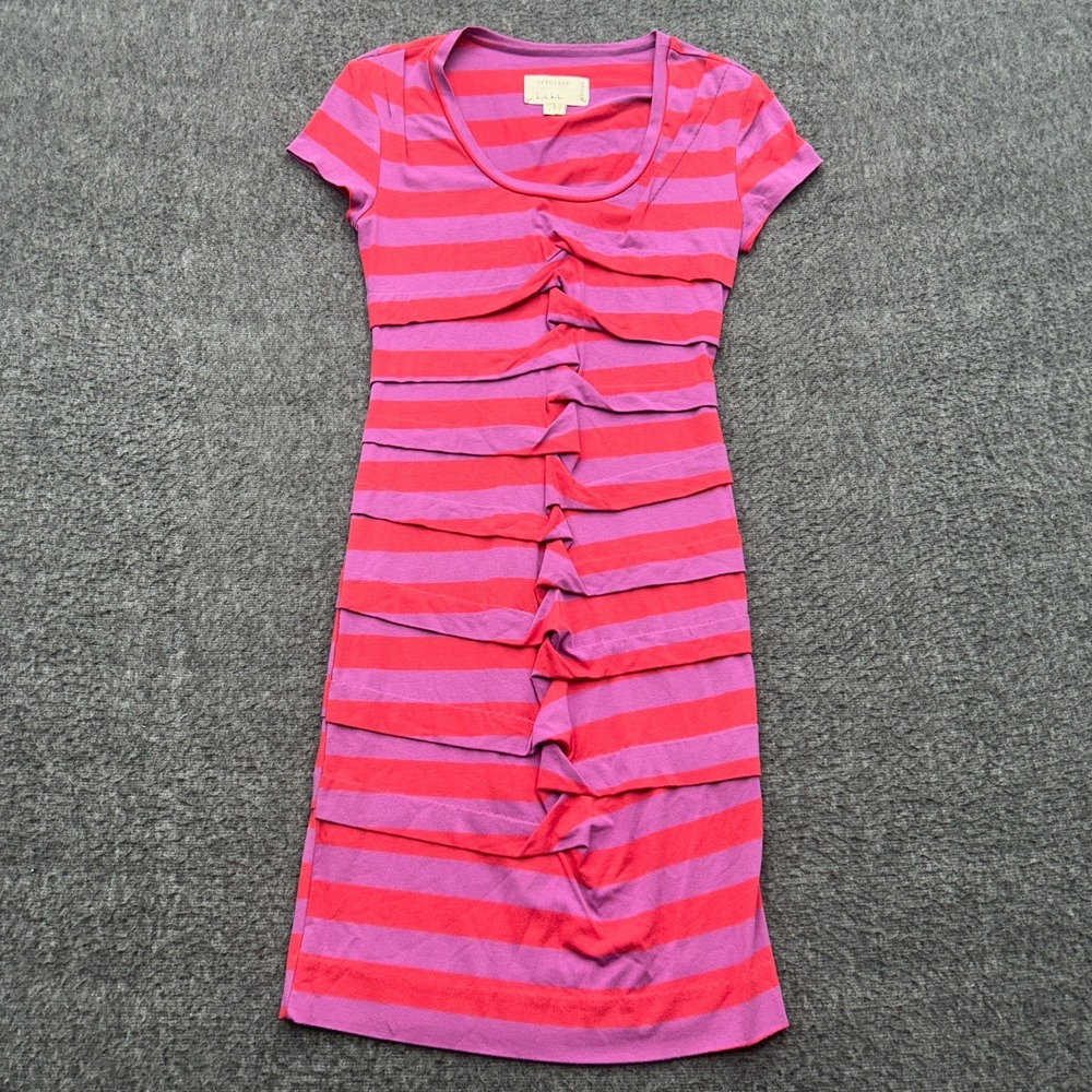 Nicole Miller Dress Small Artelier Pink and Purple Striped Bodycon Rayon Mini